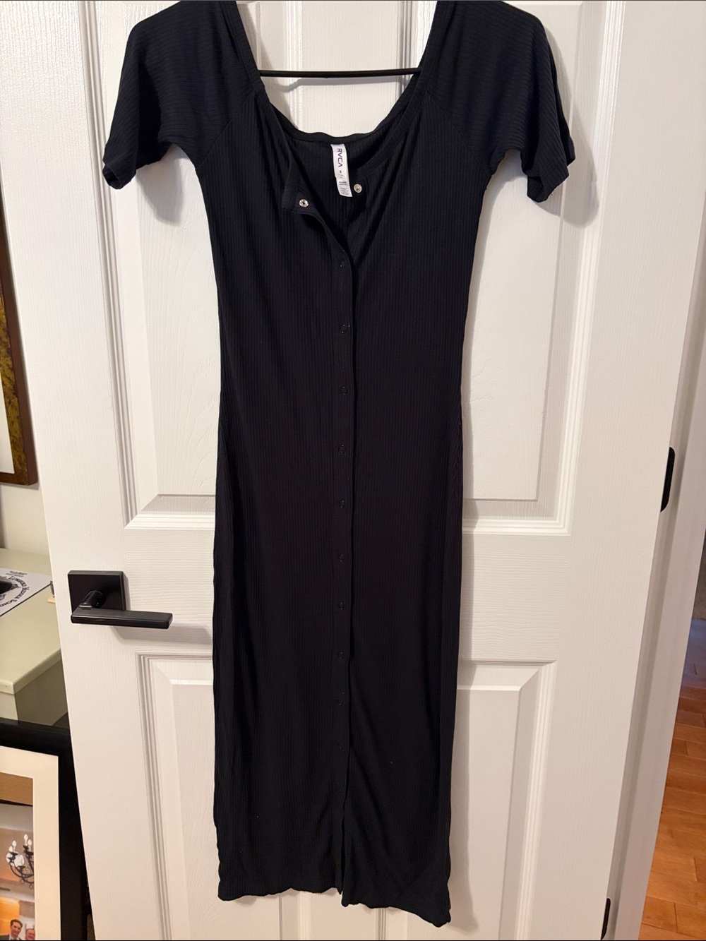 RVCA Black Ribbed Button-Down Midi Dress